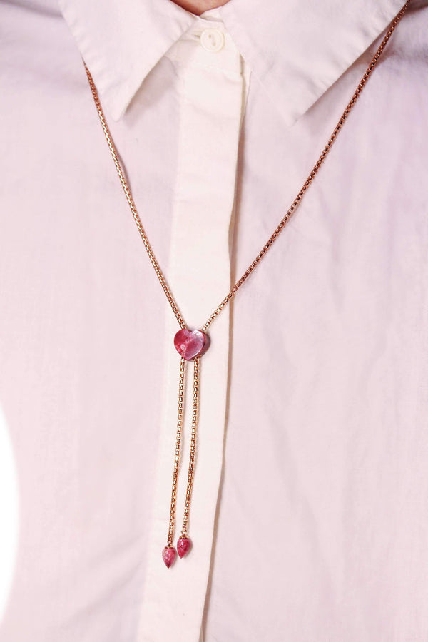 LuvMyJewelry Luv Me Thulite Adjustable Heart Necklace In 14K Rose Gold Plated Sterling Silver