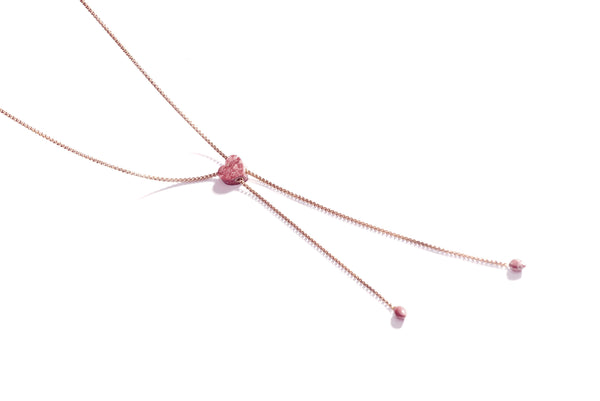LuvMyJewelry Luv Me Thulite Adjustable Heart Necklace in 14K Rose Gold Plated Sterling Silver