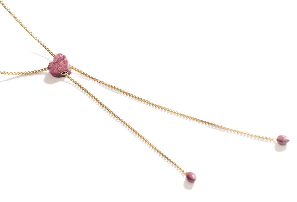 LuvMyJewelry Luv Me Thulite Adjustable Heart Necklace In 14K Yellow Gold Plated Sterling Silver