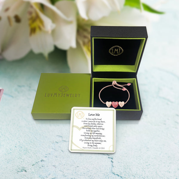 LuvMyJewelry Luv Me Thulite Bolo Adjustable I Love You Heart Bracelet In 14K Rose Gold Plated Sterling Silver