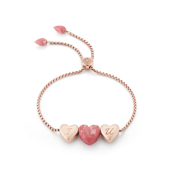 LuvMyJewelry Luv Me Thulite Bolo Adjustable I Love You Heart Bracelet in 14K Rose Gold Plated Sterling Silver