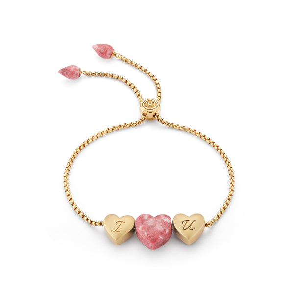 LuvMyJewelry Luv Me Thulite Bolo Adjustable I Love You Heart Bracelet in 14K Yellow Gold Plated Sterling Silver