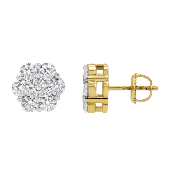 LuvMyJewelry Luxe Cluster Stud 14K Yellow Gold Diamond Earrings 2.26 Ct. Tw