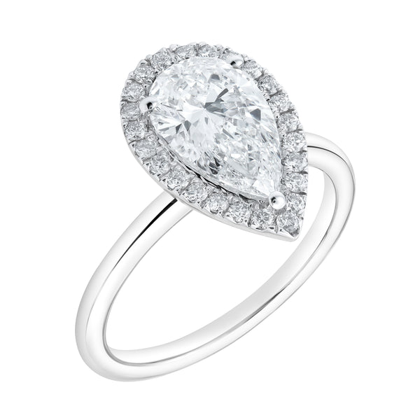 LuvMyJewelry Lyra 14K White Gold Pear Shaped Lab Grown Diamond Halo Ring - 1.9 Ct