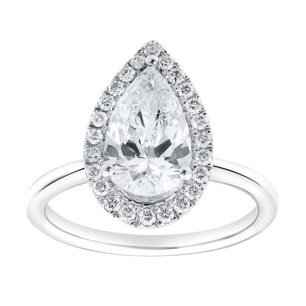 LuvMyJewelry Lyra 14K White Gold Pear Shaped Lab Grown Diamond Halo Ring - 1.9 Ct