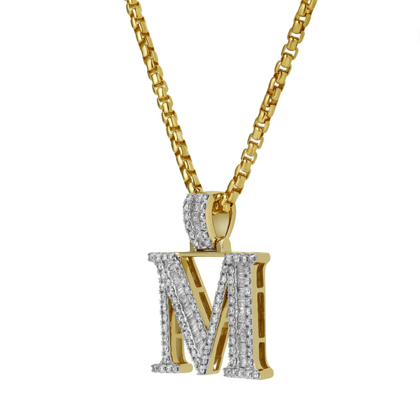LuvMyJewelry M Initial Diamond Pendant 10K Yellow Gold - 1.07 Carats