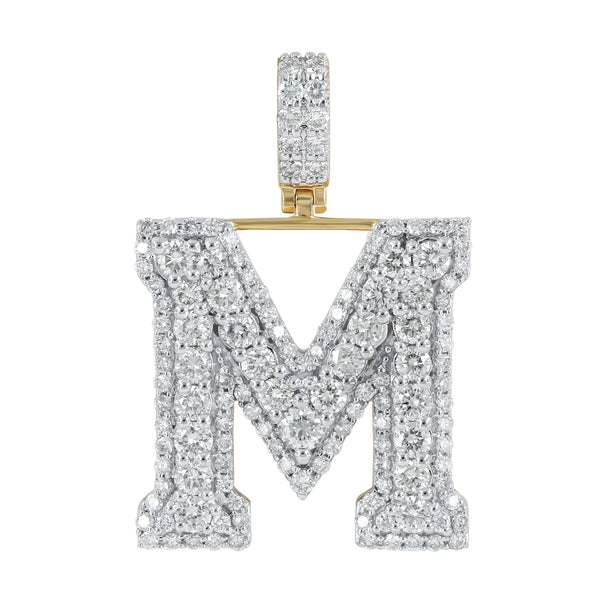 LuvMyJewelry M Initial Diamond Pendant 14K Yellow Gold - 2.74 Carats