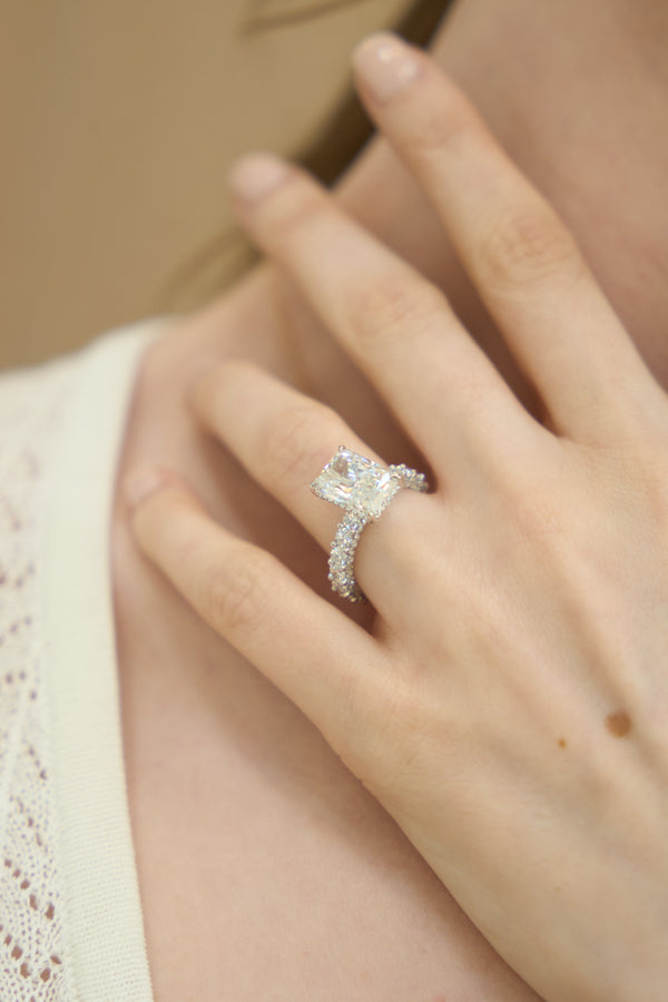 LuvMyJewelry Maelis 14K White Gold Radiant Lab Grown Diamond Hidden Halo Engagement Ring – 7.45 Cts