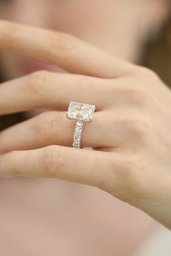 LuvMyJewelry Maelis 14K White Gold Radiant Lab Grown Diamond Hidden Halo Engagement Ring – 7.45 Cts