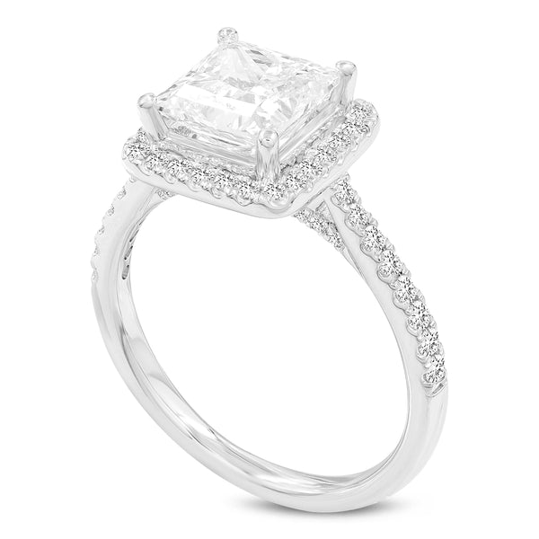 LuvMyJewelry Magdalena 14K White Gold Princess Cut Lab Grown Diamond Halo Engagement Ring - 2.4 Ct