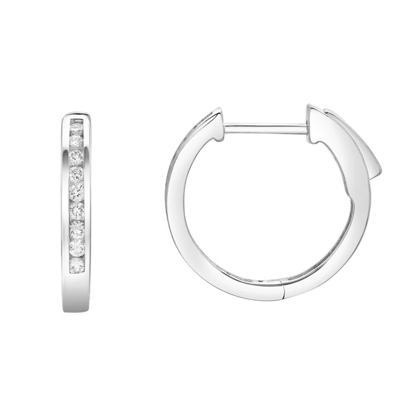 LuvMyJewelry Magnolia Channel-Set Diamond Huggie Hoop Earrings In 14K White Gold