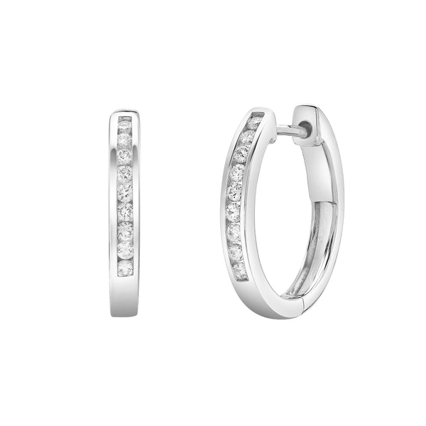 LuvMyJewelry Magnolia Channel-Set Diamond Huggie Hoop Earrings in 14K White Gold