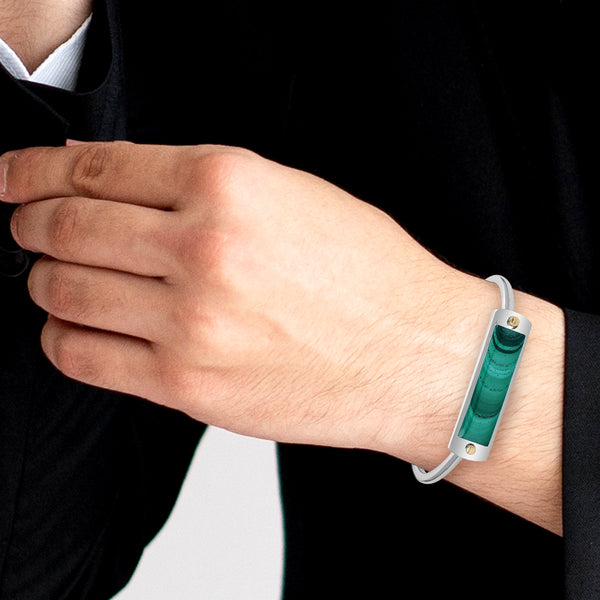 LuvMyJewelry Malachite Big ID Cuff Bracelet In Sterling Silver