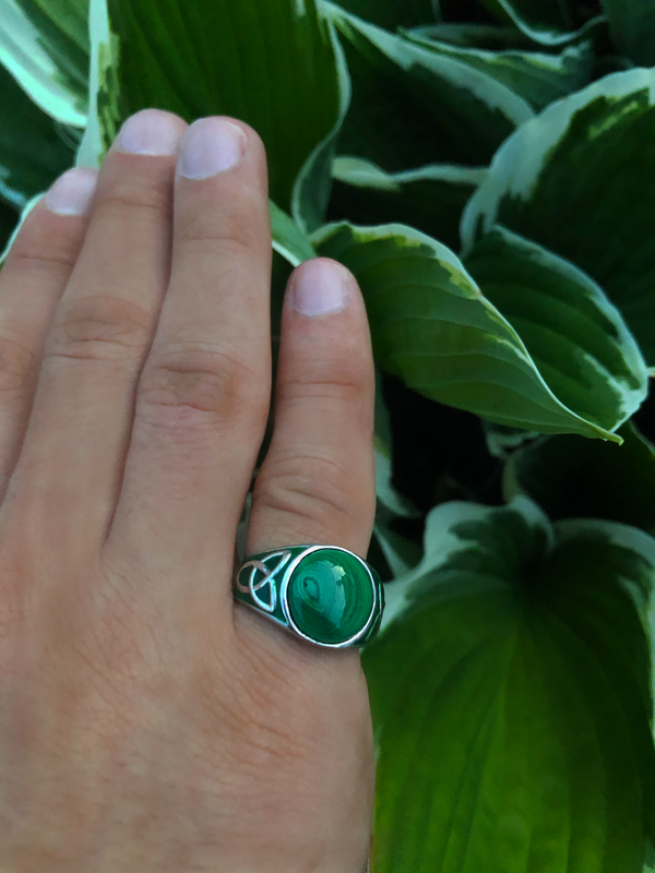 LuvMyJewelry Malachite Cabochon Flat Back Stone Signet Ring In Sterling Silver With Enamel