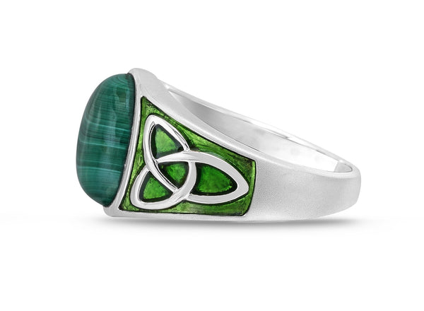 LuvMyJewelry Malachite Cabochon Flat Back Stone Signet Ring In Sterling Silver With Enamel