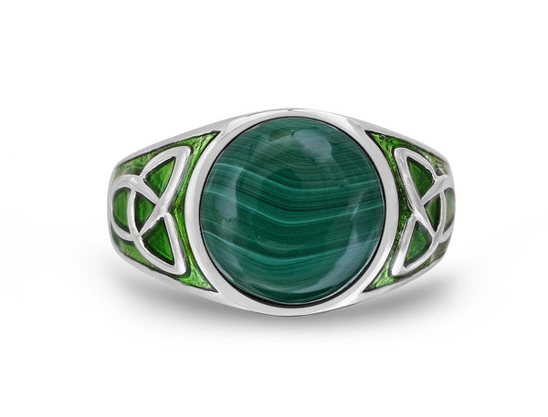 LuvMyJewelry Malachite Cabochon Flat Back Stone Signet Ring in Sterling Silver with Enamel