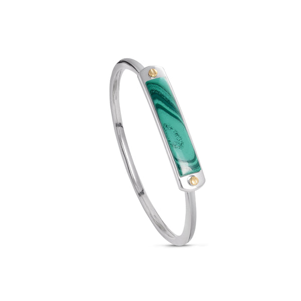 LuvMyJewelry Malachite Small ID Cuff Bracelet In Sterling Silver
