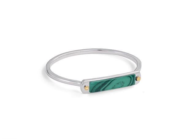 LuvMyJewelry Malachite Small ID Cuff Bracelet in Sterling Silver LuvMyJewelry Malachite Small ID Cuff Bracelet in Sterling Silver