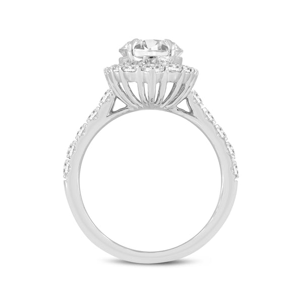 LuvMyJewelry Marcia 14K White Gold Oval Lab Grown Diamond Halo Engagement Ring - 3.8 Ct