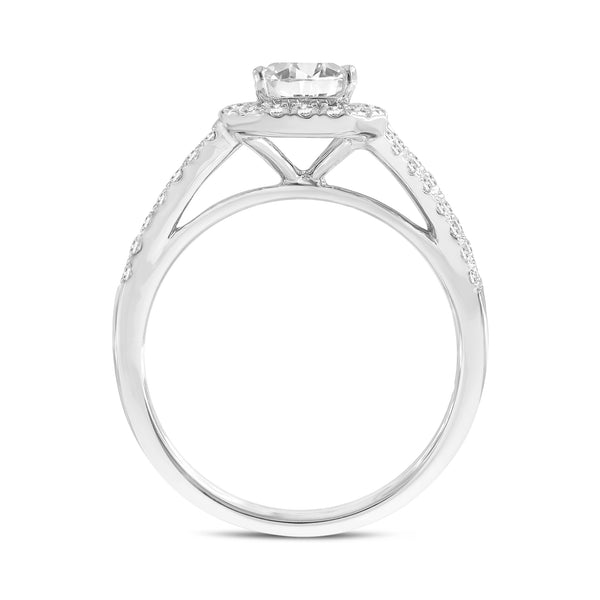 LuvMyJewelry Mariam 14K White Gold Emerald Cut Lab Grown Diamond Halo Engagement Ring - 2.1 Ct