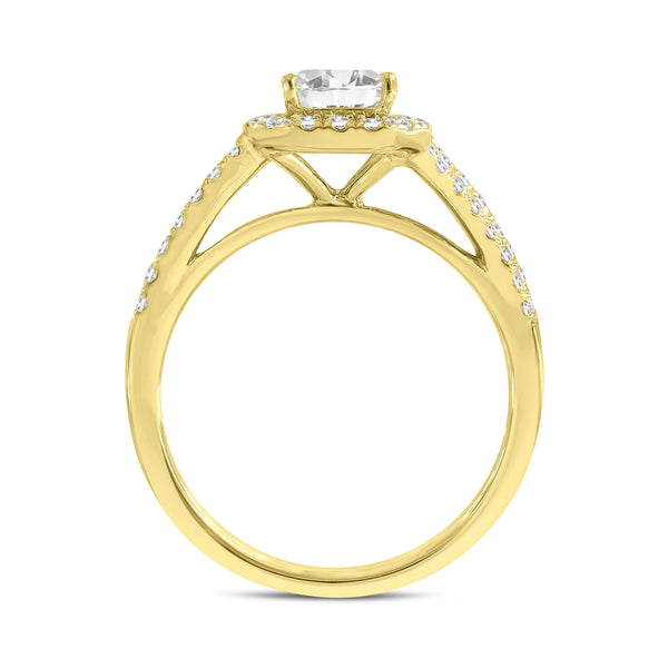 LuvMyJewelry Mariam 14K Yellow Gold Emerald Cut Lab Grown Diamond Halo Engagement Ring - 2.1 Ct