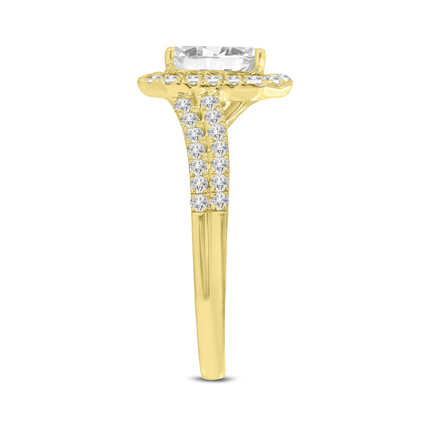 LuvMyJewelry Mariam 14K Yellow Gold Emerald Cut Lab Grown Diamond Halo Engagement Ring - 2.1 Ct