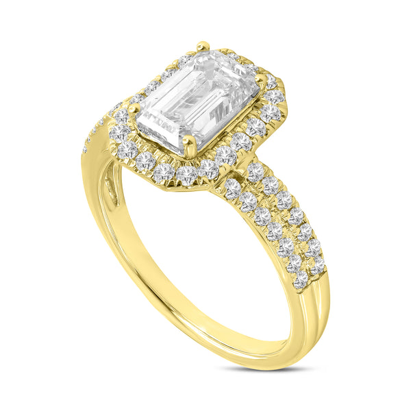 LuvMyJewelry Mariam 14K Yellow Gold Emerald Cut Lab Grown Diamond Halo Engagement Ring - 2.1 Ct