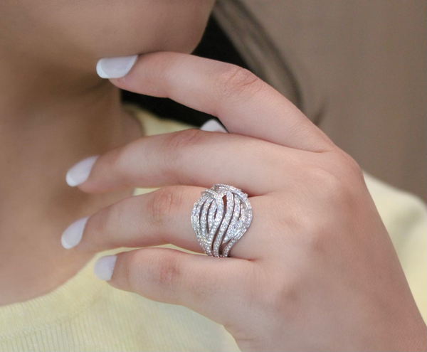 LuvMyJewelry Marina 14K White Gold Round Diamond Studded Dome Ring - 0.84cts