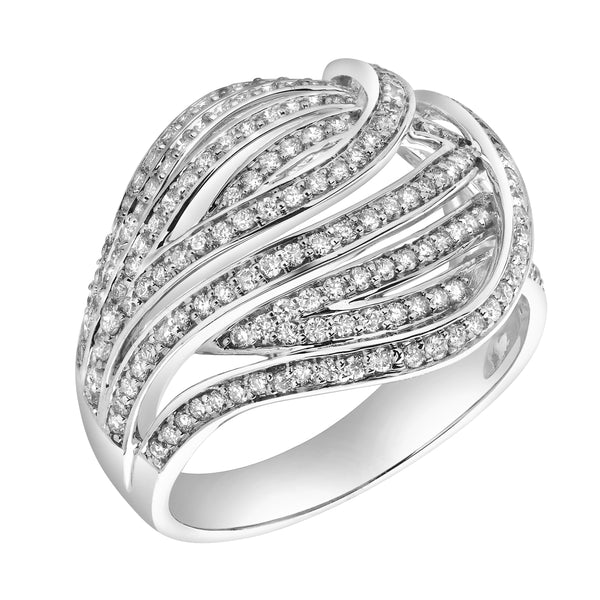 LuvMyJewelry Marina 14K White Gold Round Diamond Studded Dome Ring - 0.84cts