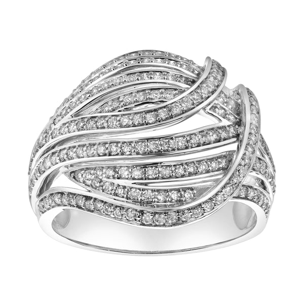 LuvMyJewelry Marina 14K White Gold Round Diamond Studded Dome Ring - 0.84cts