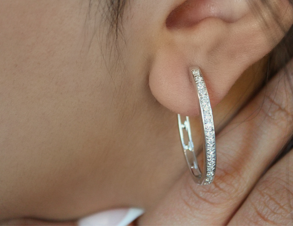 LuvMyJewelry Maris Channel-Set Diamond Huggie Hoop Earrings In 14K White Gold