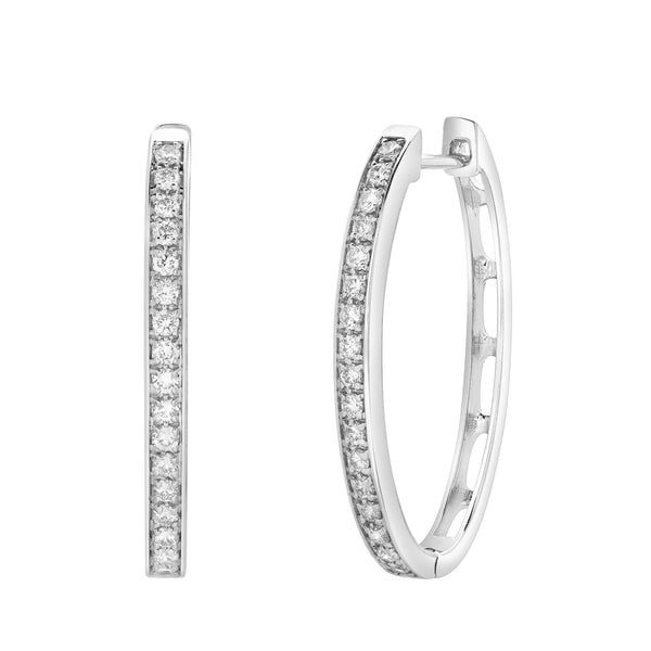 LuvMyJewelry Maris Channel-Set Diamond Huggie Hoop Earrings In 14K White Gold