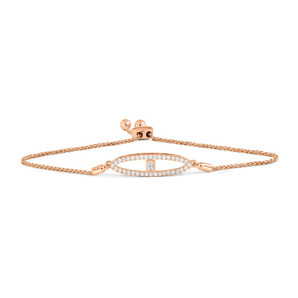 LuvMyJewelry Marquise Bolo Adjustable Diamond Bracelet in 14K Rose Gold