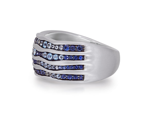 LuvMyJewelry Maverick Surfer Sterling Silver Blue Sapphire & Topaz Stone Band Ring