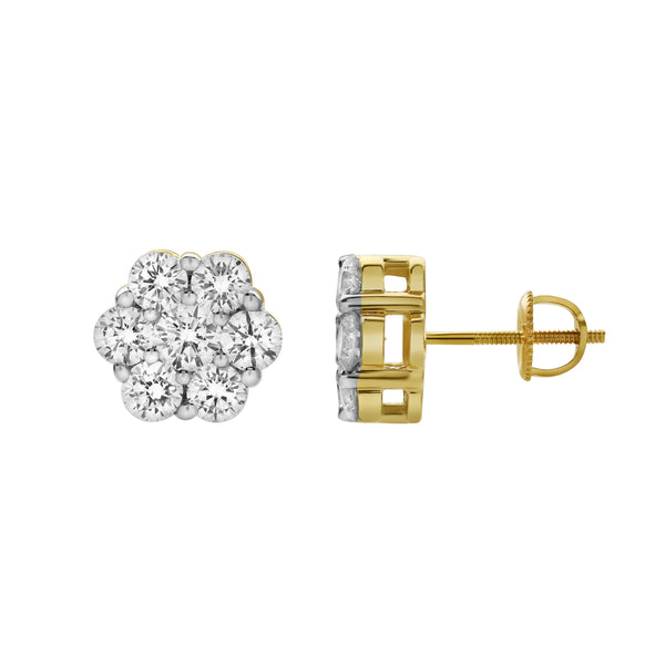 LuvMyJewelry Meadow 14K Yellow Gold Cluster Lab Grown Diamond Unisex Earrings - 2.04 Cts