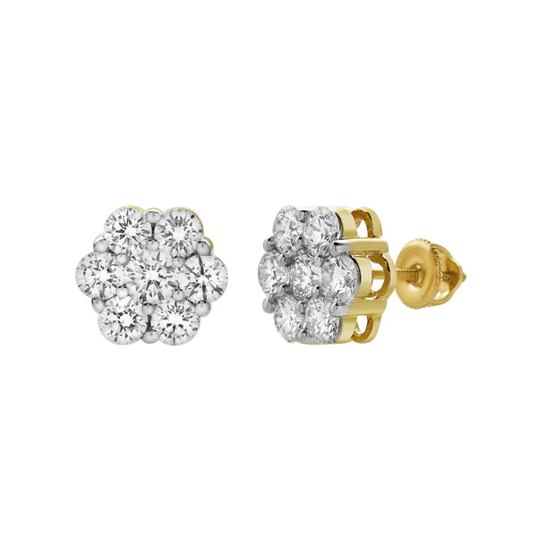 LuvMyJewelry Meadow 14K Yellow Gold Cluster Lab Grown Diamond Unisex Earrings - 2.04 Cts
