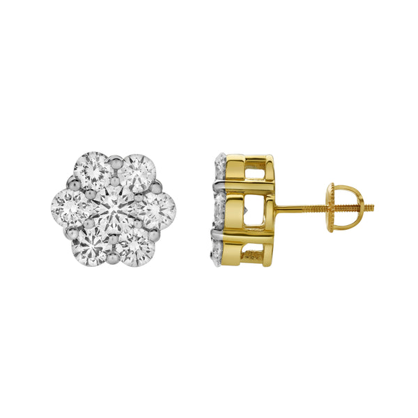 LuvMyJewelry Meadow 14K Yellow Gold Cluster Lab Grown Diamond Unisex Earrings - 2.79 Cts