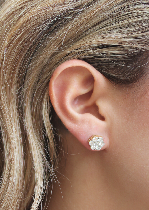 LuvMyJewelry Meadow 14K Yellow Gold Cluster Lab Grown Diamond Unisex Earrings - 1.76 Cts