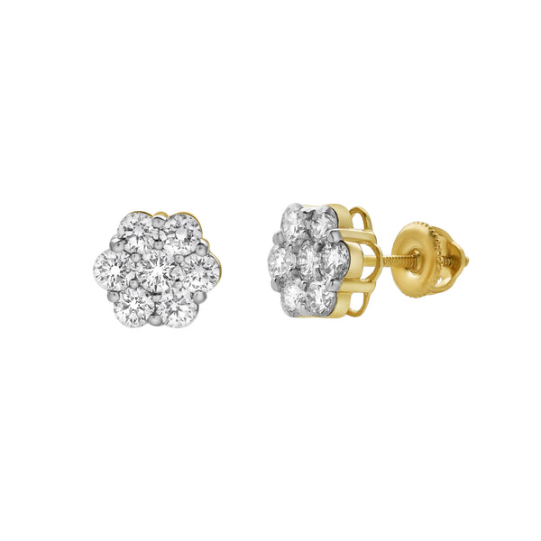 LuvMyJewelry Meadow 14K Yellow Gold Cluster Lab Grown Diamond Unisex Earrings - 1.45 Cts