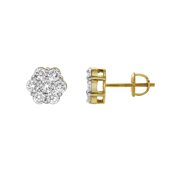 LuvMyJewelry Meadow 14K Yellow Gold Cluster Lab Grown Diamond Unisex Earrings - 1.05 Cts