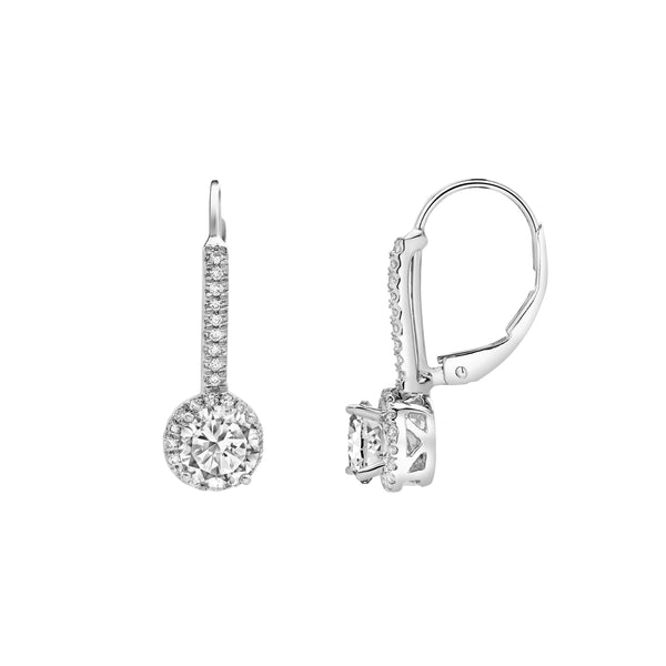 LuvMyJewelry Meadowlark Pave Round Diamond Drop Huggie Hoop Earrings In 14K White Gold