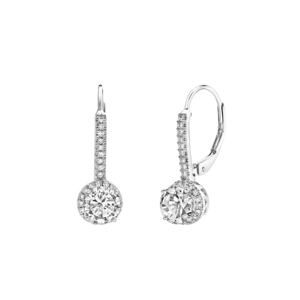 LuvMyJewelry Meadowlark Pave Round Diamond Drop Huggie Hoop Earrings in 14K White Gold