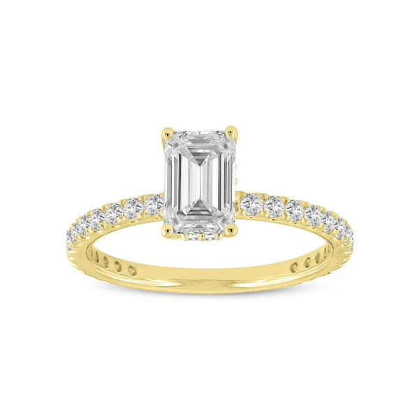 LuvMyJewelry Meline 14K Yellow Gold Emerald Cut Lab Grown Diamond Hidden Halo Engagement Ring - 2.08 Ct