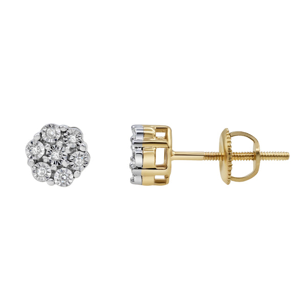LuvMyJewelry Micro Cluster Stud 10K Yellow Gold Diamond Earrings 0.05 Ct. Tw