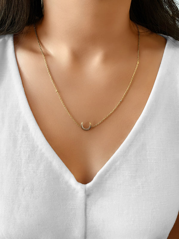 LuvMyJewelry Midnight Crescent Layered Diamond Necklace In 14K Yellow Gold Vermeil On Sterling Silver