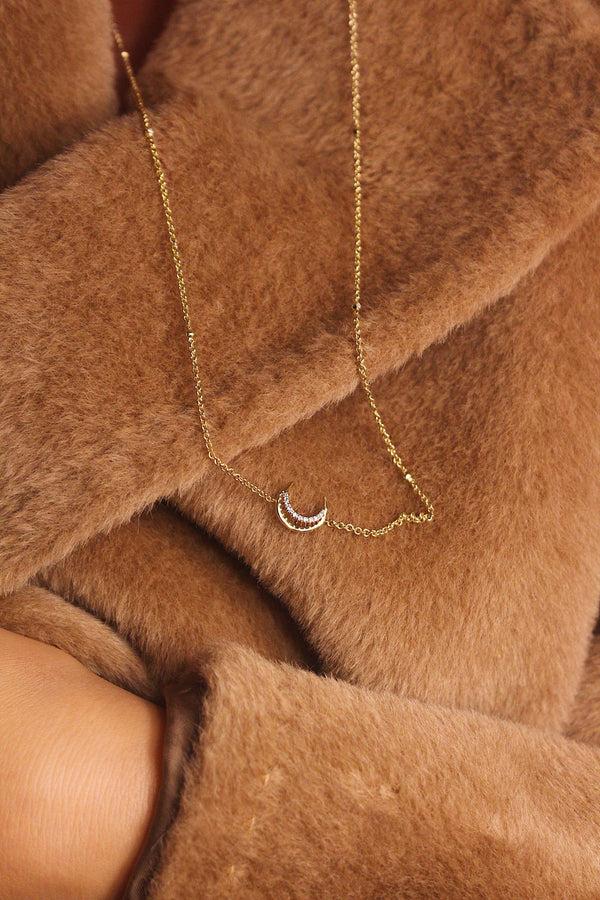 LuvMyJewelry Midnight Crescent Layered Diamond Necklace In 14K Yellow Gold Vermeil On Sterling Silver