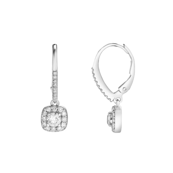LuvMyJewelry Midsummer Pave Square Shape Diamond Drop Huggie Hoop Earrings In 14K White Gold
