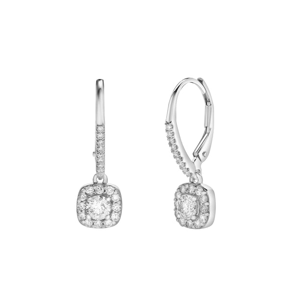 LuvMyJewelry Midsummer Pave Square Shape Diamond Drop Huggie Hoop Earrings in 14K White Gold