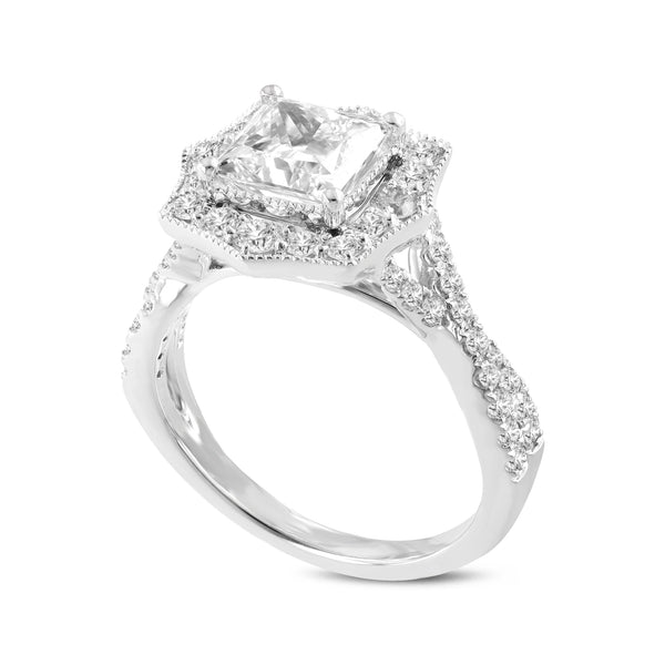 LuvMyJewelry Milena 14K White Gold Princess Cut Lab Grown Diamond Halo Engagement Ring - 2.45 Ct