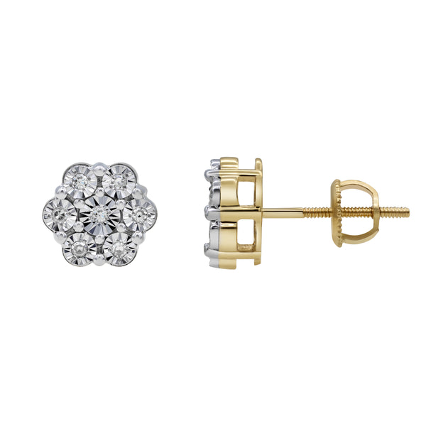 LuvMyJewelry Mini Cluster Stud 10K Yellow Gold Diamond Earrings 0.08 Ct. Tw
